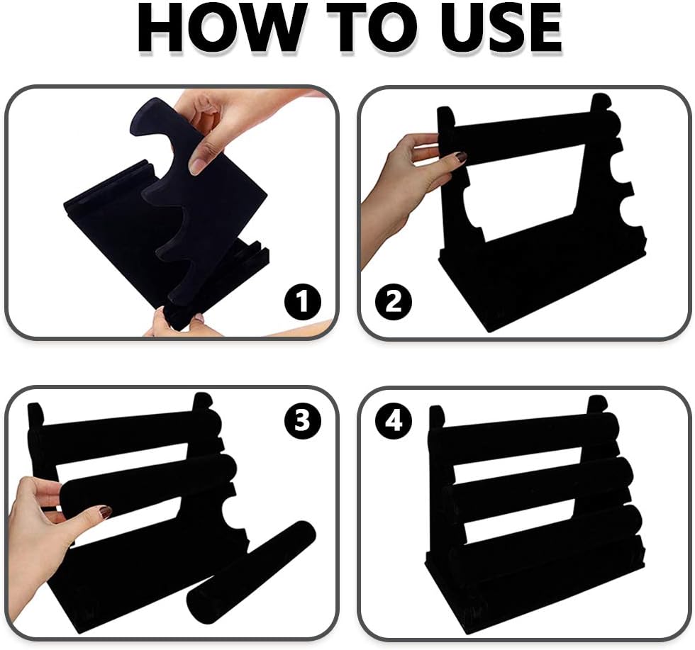 Bracelet Display Stand, LuiceABC 3 Tiers Black Velvet Soft T Bar Bracelet Holder Jewelry Watch Tower Organizer - Image 6