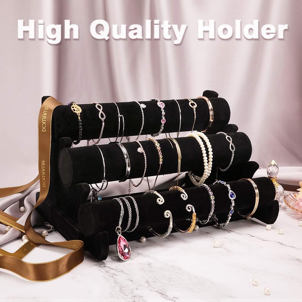 Barelove Bracelet Holder with 3 Tier Rack, Black Velvet Detachable Display Stand Organizer Vendors Storage for Jewelry Necklace Bangles Watches Hairband Scrunchie (Black) - Image 2