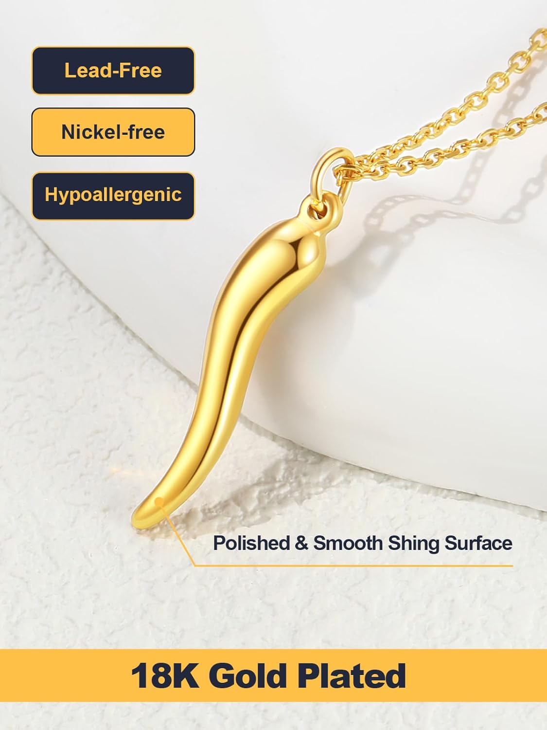 U7 Italian Horn Pendant Necklace for Men Women 925 Sterling Silver/18K Gold Italian Horn Amulet Charm Necklace Jewelry - Image 5