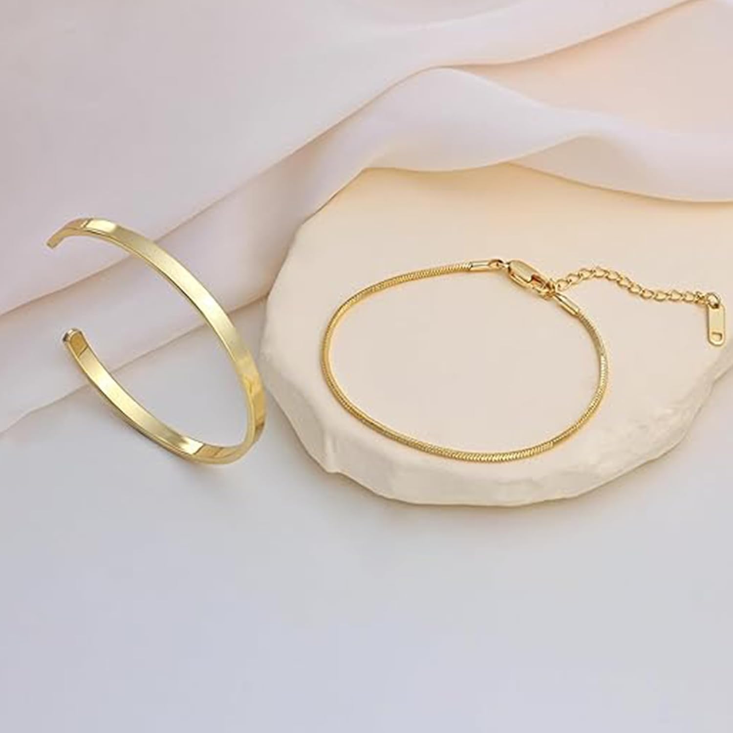 Gold Bracelets for Men 2pcs Men's Bracelets Set Pulseras Para Hombres Silver Bangle Bracelet for Men Cuban Link Chain for Mens Jewelry Gift - Image 6