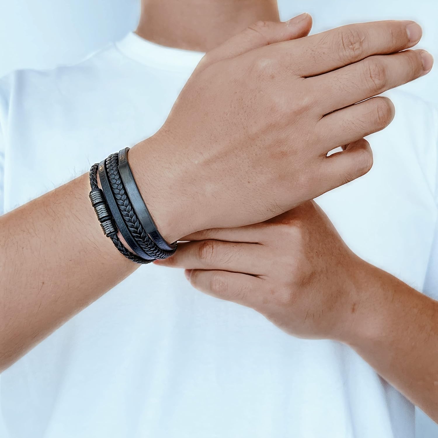 HEIX Adult Multilayer Braised Leather Bracelet Stainless Steel Clasp Gift Idea for Men & Women Jewelry - Image 3