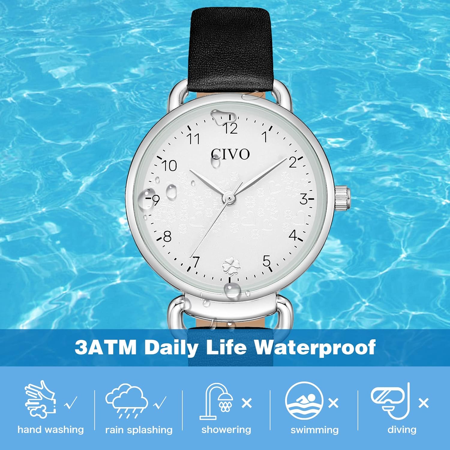 CIVO Womens Watch, Waterproof Womens Wrist Watches Analog Quartz Watch Leather Strap Simple Business Casual Elegant Dress Ladies Watches for Women - Image 7