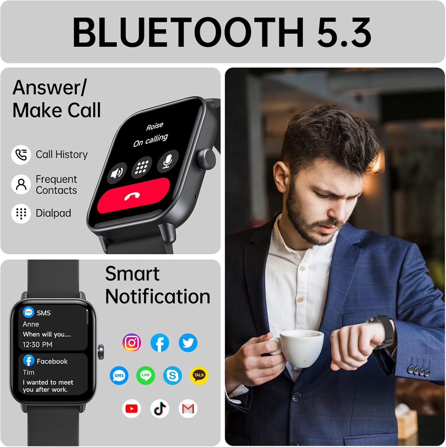 Smart Watch for Men Women (Answer/Make Call) with Alexa Built in, iPhone Android Compatible, Fitness Tracker Heart Rate Blood Oxygen Sleep Monitor 1.8'' Touch Screen Bluetooth Watch IP68 Waterproof - Image 2