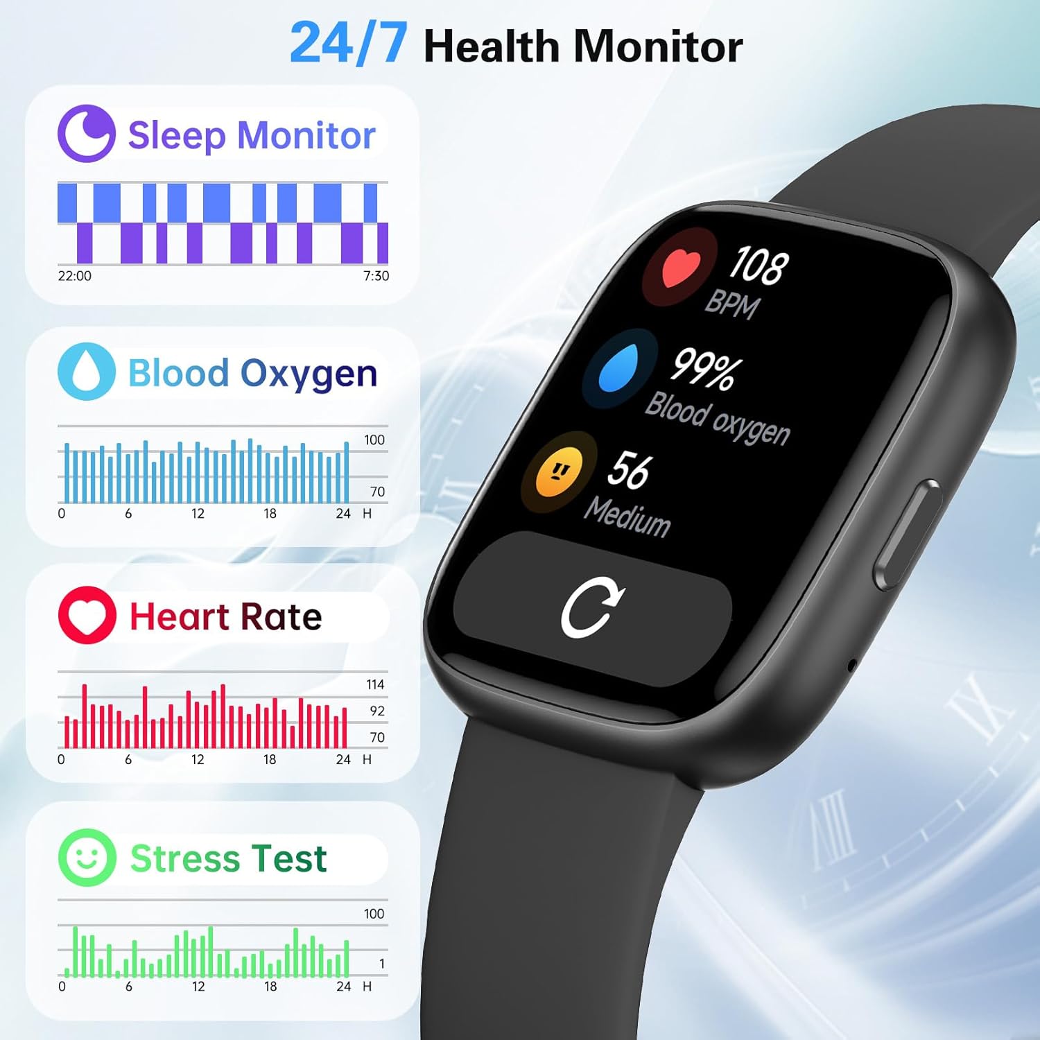 Smart Watch for Men Women,Alexa Built-in Smartwatch(Answer/Make Calls),1.8" HD Fitness Tracker,IP68 Waterproof 100+ Sport Mode Activity Tracker,Heart Rate SpO2 Sleep Monitor,iOS Android Compatible - Image 3