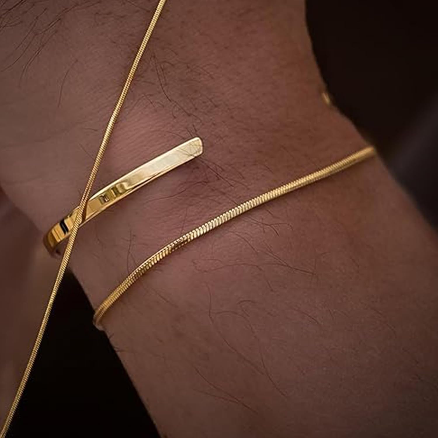 Gold Bracelets for Men 2pcs Men's Bracelets Set Pulseras Para Hombres Silver Bangle Bracelet for Men Cuban Link Chain for Mens Jewelry Gift - Image 4