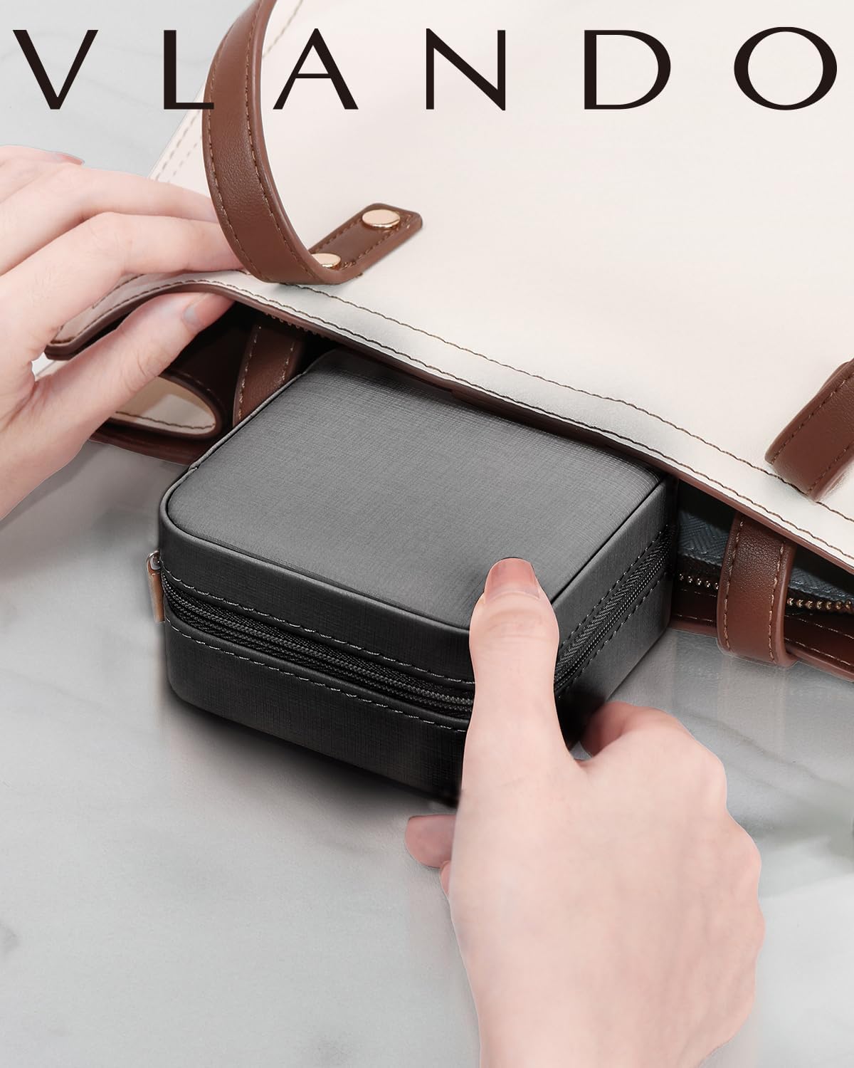 Vlando Travel Jewelry Case With Mirror,Small Portable Jewelry Box,Jewelry Organizer for Rings Earrings Necklaces Display Storage,Gifts for Girls Women,Travel Essentials,Mother's Day Gift,Black - Image 3