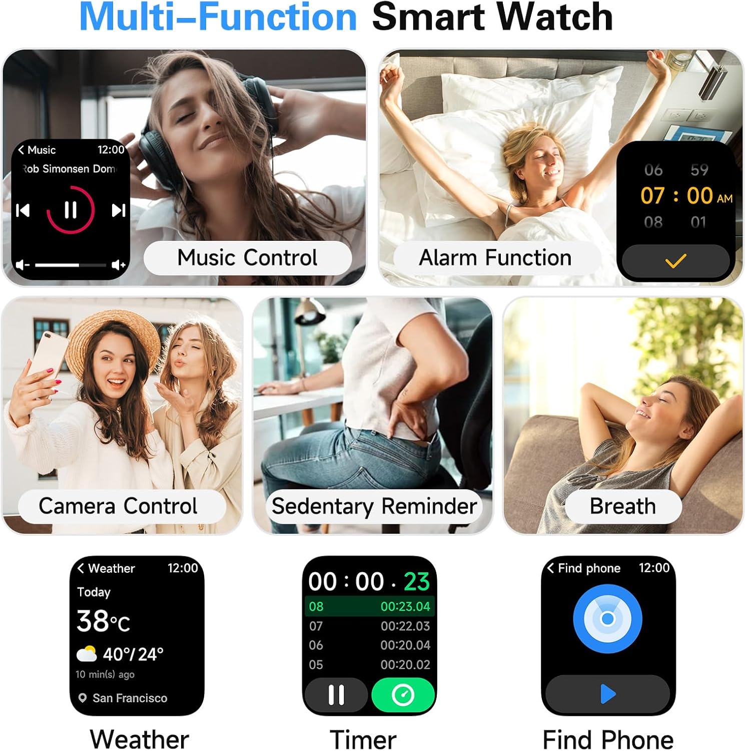 Smart Watch for Men Women,Alexa Built-in Smartwatch(Answer/Make Calls),1.8" HD Fitness Tracker,IP68 Waterproof 100+ Sport Mode Activity Tracker,Heart Rate SpO2 Sleep Monitor,iOS Android Compatible - Image 6