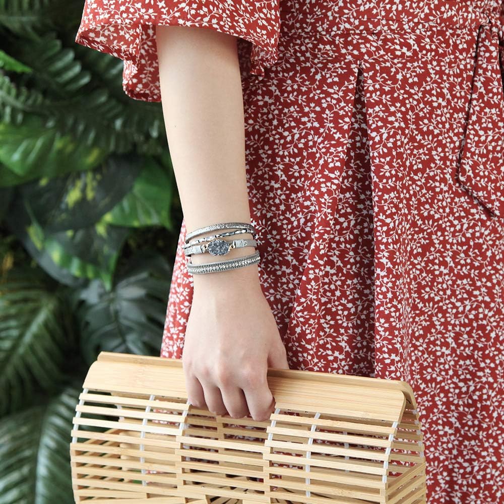 Leather Wrap Bracelet Boho Cuff Bracelets Crystal Bead Bracelet with Clasp Jewelry Gifts for Women - Image 7