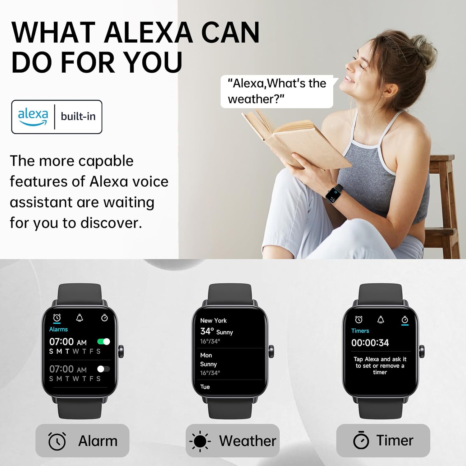 Smart Watch for Men Women (Answer/Make Call) with Alexa Built in, iPhone Android Compatible, Fitness Tracker Heart Rate Blood Oxygen Sleep Monitor 1.8'' Touch Screen Bluetooth Watch IP68 Waterproof - Image 3