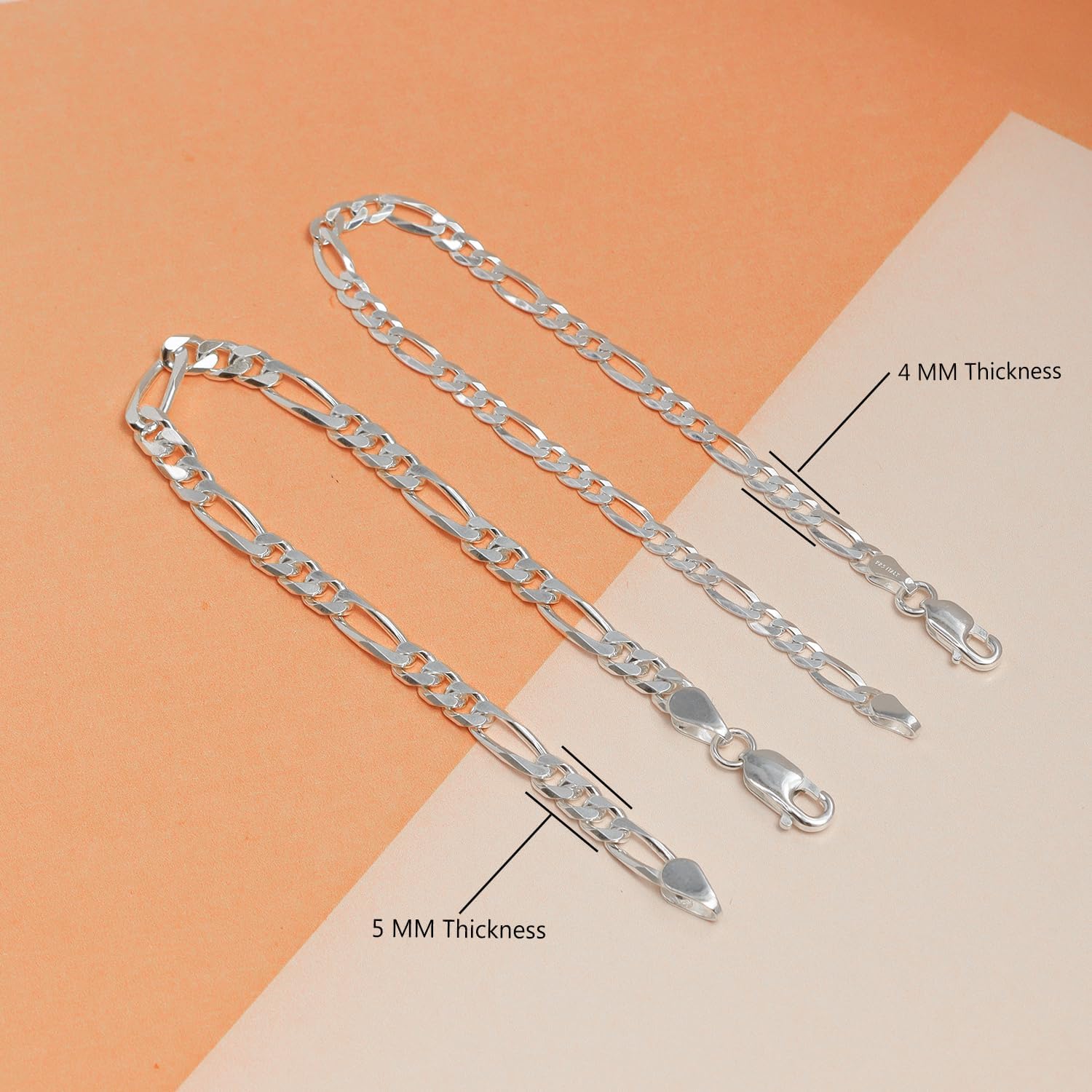 LeCalla Solid 925 Sterling Silver Figaro Link Chain Bracelet | Italian Diamond-Cut Figaro Chain Bracelet for Women Men, Made in Italy (7, 7.5, 8, 8.5, 9 Inches) - Image 4