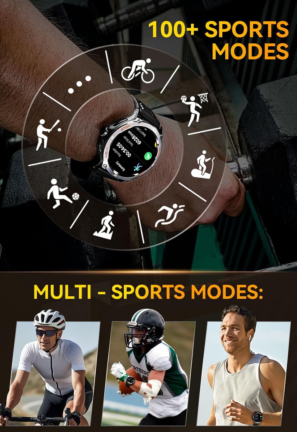 Military Smart Watch for Men with LED Flashlight 500mAh Big Battery Tactical Smart Watch 1.53” Big Screen Rugged Smartwatch 3ATM Waterproof Fitness Tracker with Health Monitor for iPhone Android - Image 6