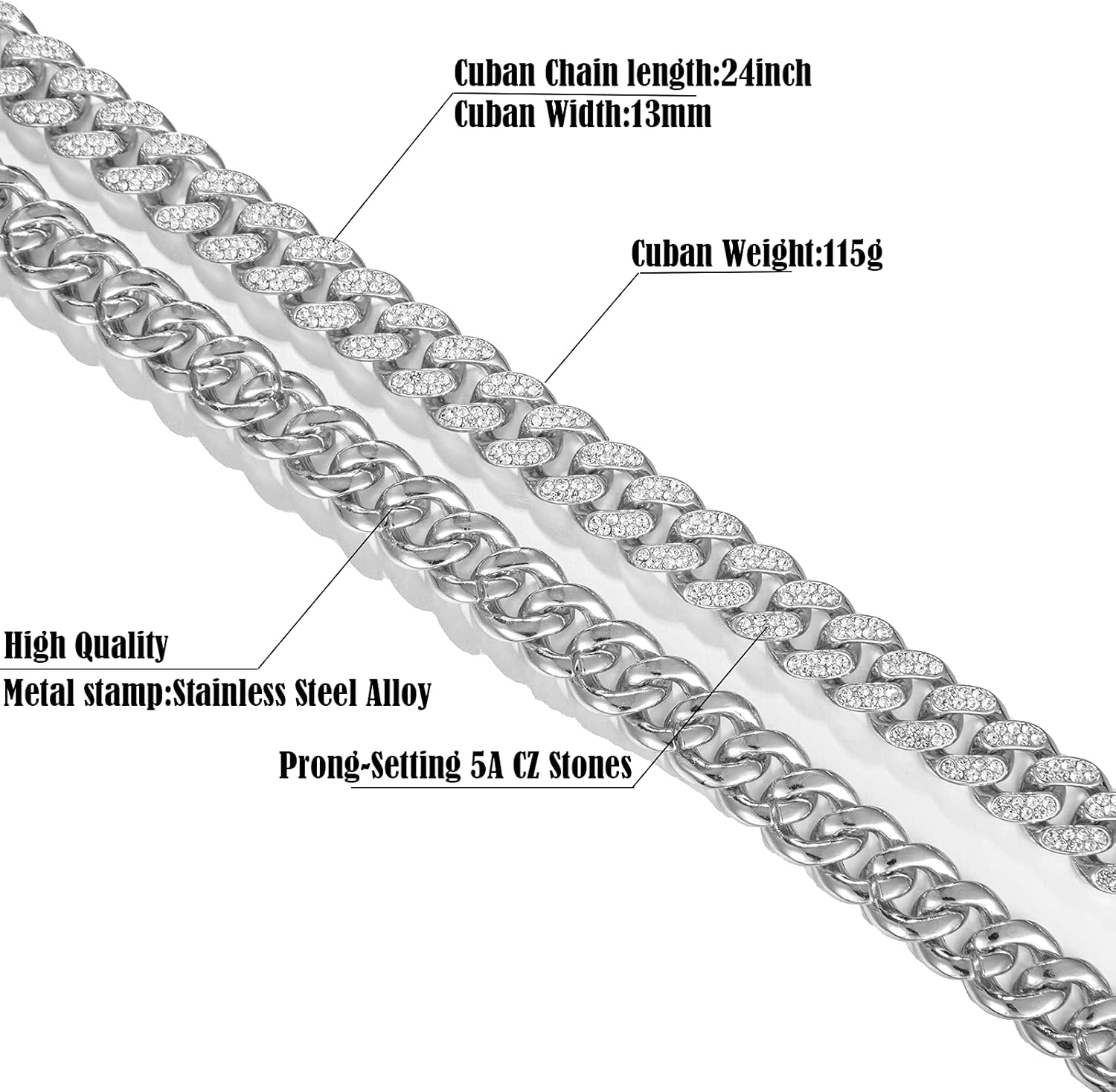 HIPBLING Cuban Link Chain for Men Diamond Miami Cuban Necklace 13mm Iced Out Chain for Mens Women Bling Rapper Hip Hop Jewelry - Image 4