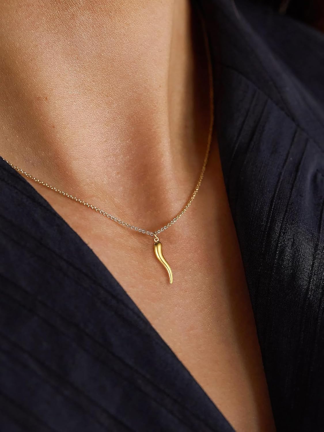 U7 Italian Horn Pendant Necklace for Men Women 925 Sterling Silver/18K Gold Italian Horn Amulet Charm Necklace Jewelry - Image 7