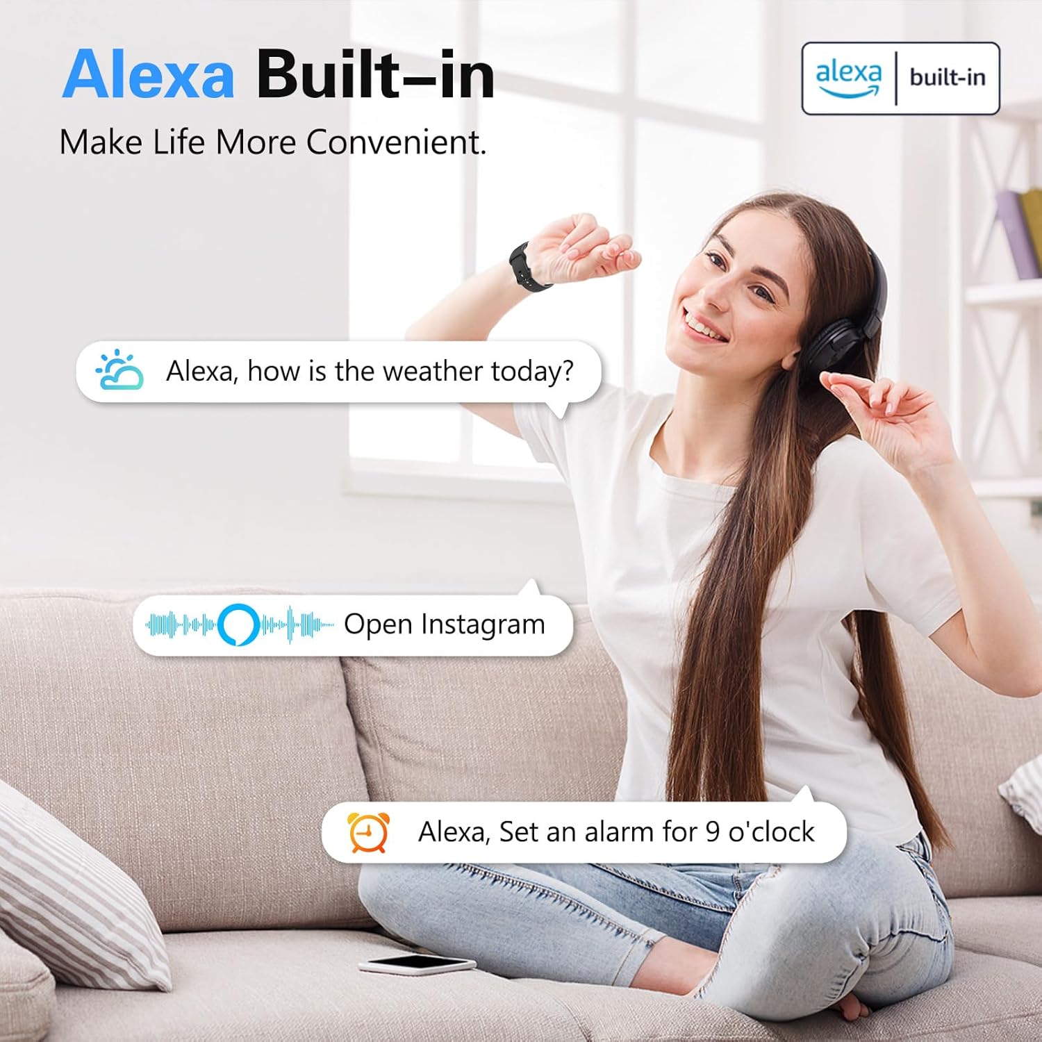 Smart Watch for Men Women,Alexa Built-in Smartwatch(Answer/Make Calls),1.8" HD Fitness Tracker,IP68 Waterproof 100+ Sport Mode Activity Tracker,Heart Rate SpO2 Sleep Monitor,iOS Android Compatible - Image 5