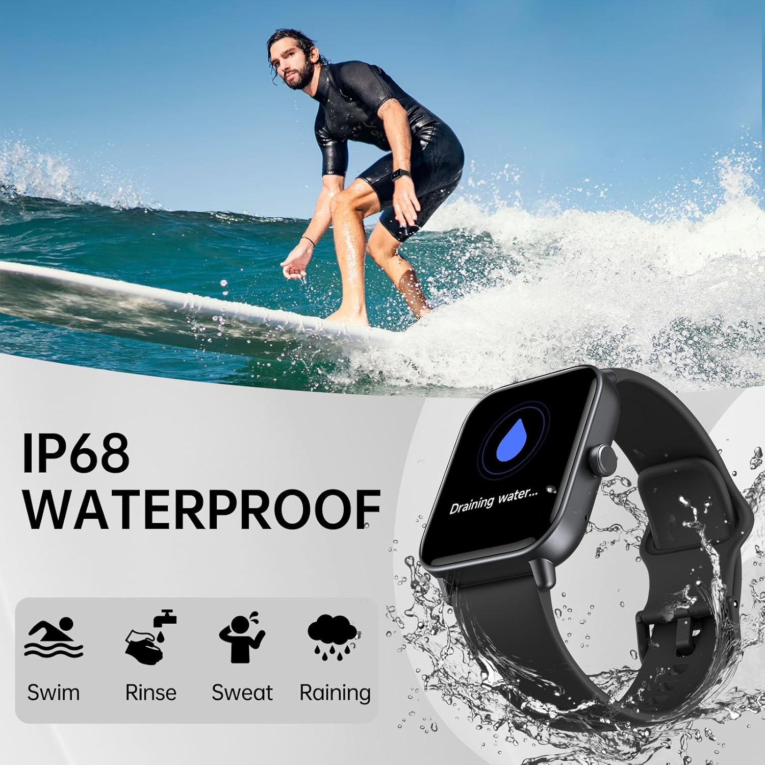 Smart Watch for Men Women (Answer/Make Call) with Alexa Built in, iPhone Android Compatible, Fitness Tracker Heart Rate Blood Oxygen Sleep Monitor 1.8'' Touch Screen Bluetooth Watch IP68 Waterproof - Image 6