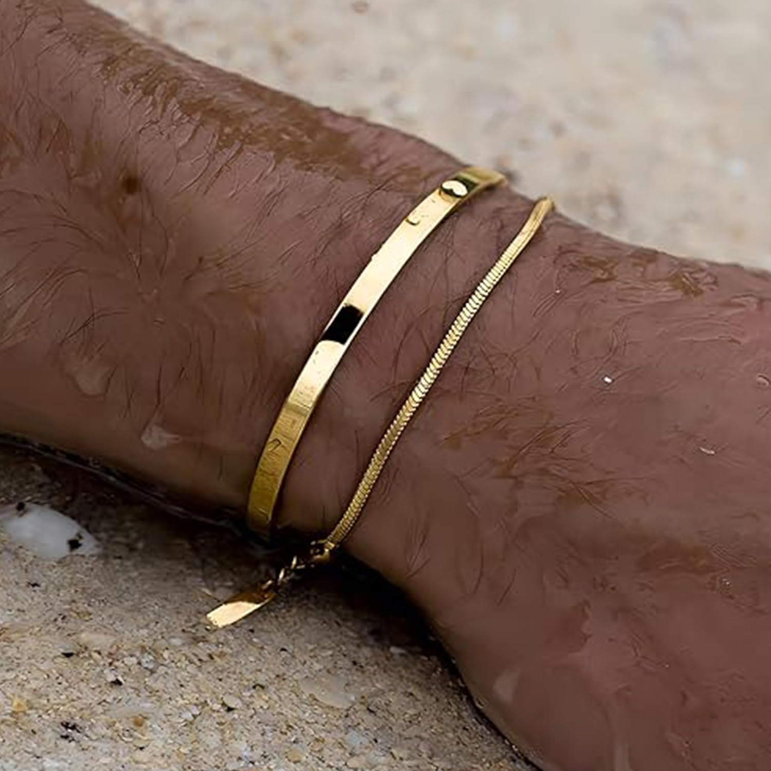 Gold Bracelets for Men 2pcs Men's Bracelets Set Pulseras Para Hombres Silver Bangle Bracelet for Men Cuban Link Chain for Mens Jewelry Gift - Image 2