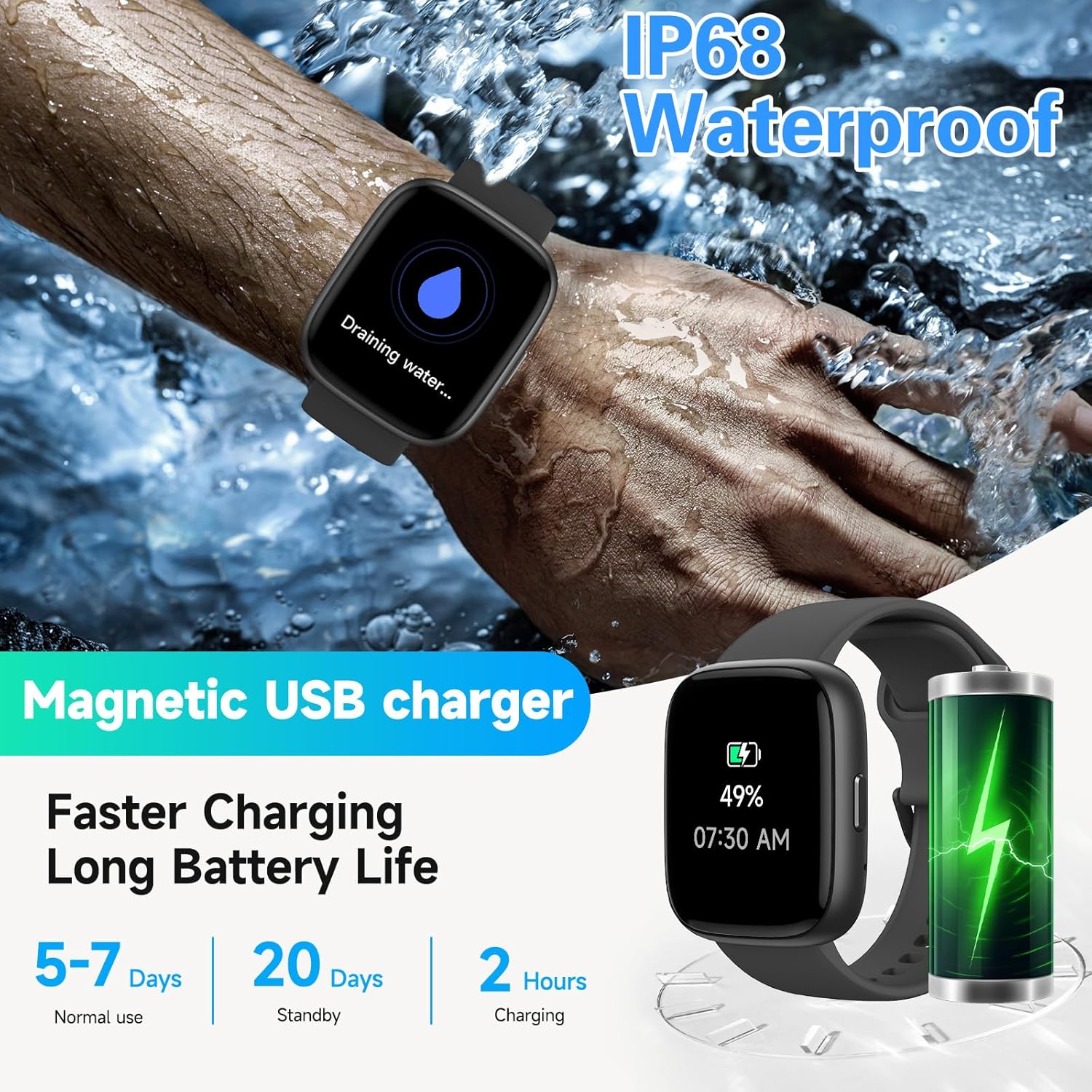 Smart Watch for Men Women,Alexa Built-in Smartwatch(Answer/Make Calls),1.8" HD Fitness Tracker,IP68 Waterproof 100+ Sport Mode Activity Tracker,Heart Rate SpO2 Sleep Monitor,iOS Android Compatible - Image 8