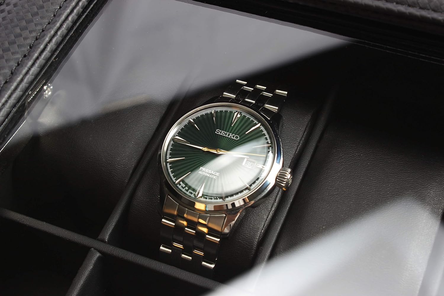 GUKA Watch box, 6 Slot Watch Case, 3 Slot Sunglass Organizer, Watch Cases for men with Real Glass Lid, Watch Organizer storage with Jewelry Case, Birthday for Men and Women, Black - Image 9