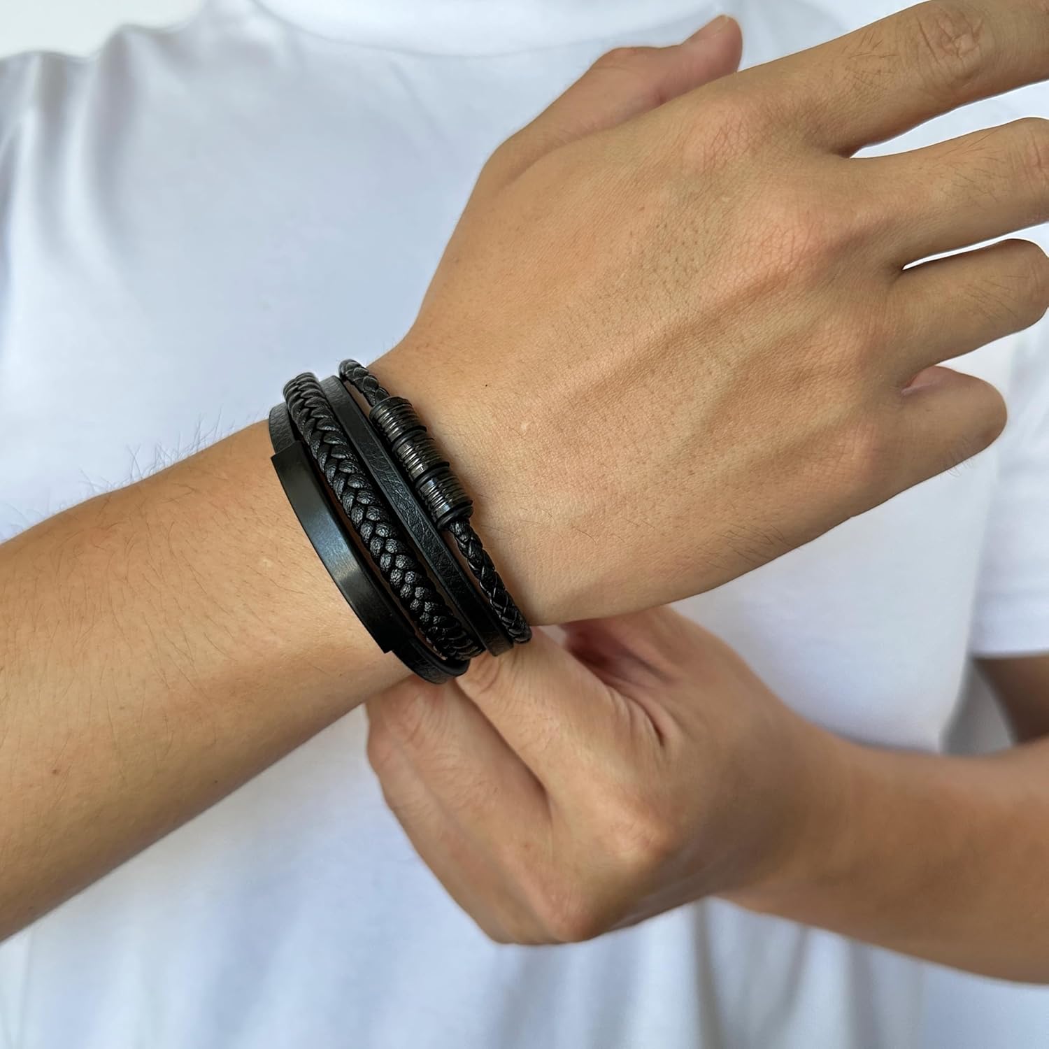 HEIX Adult Multilayer Braised Leather Bracelet Stainless Steel Clasp Gift Idea for Men & Women Jewelry - Image 4