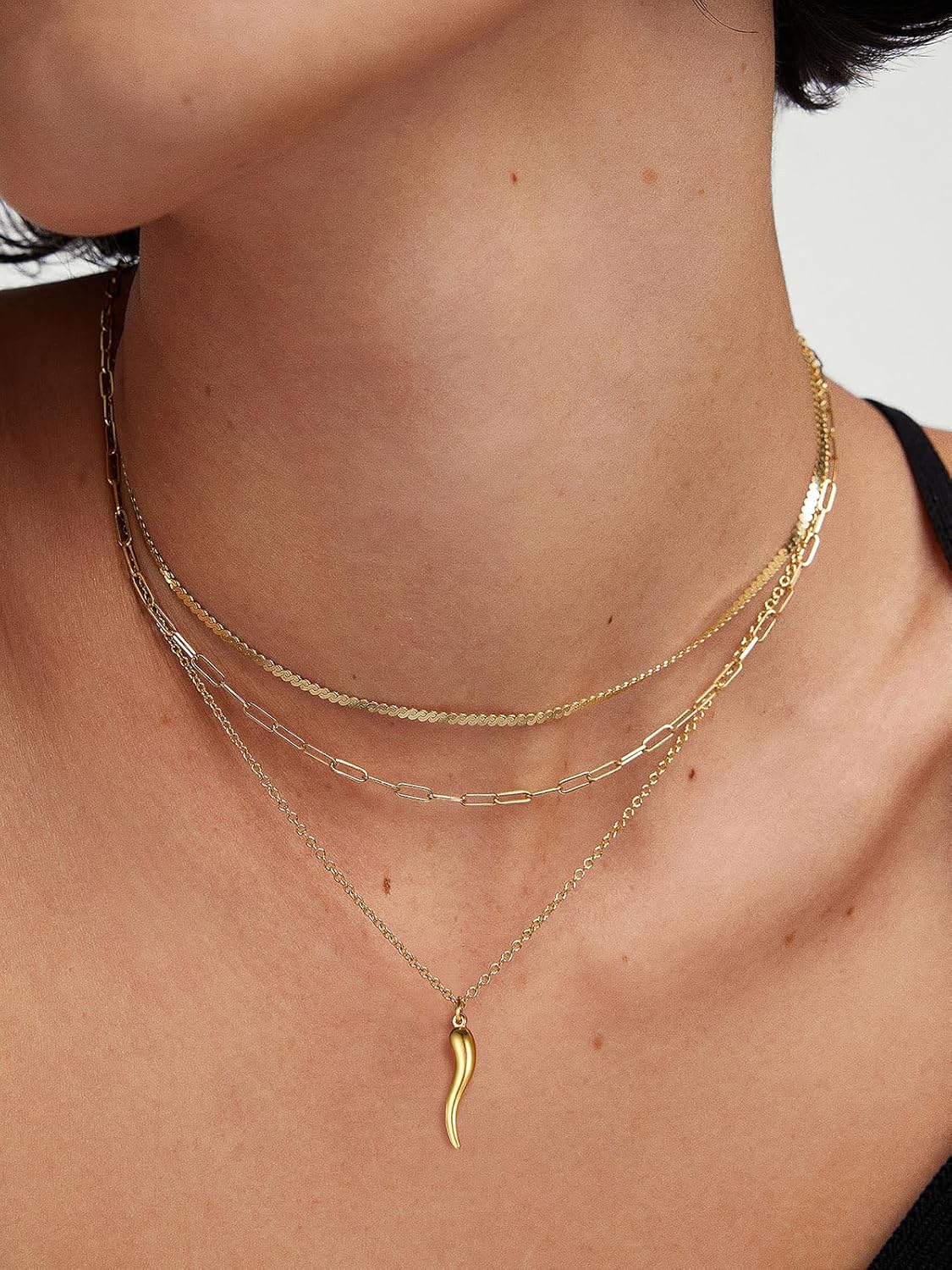 U7 Italian Horn Pendant Necklace for Men Women 925 Sterling Silver/18K Gold Italian Horn Amulet Charm Necklace Jewelry - Image 3