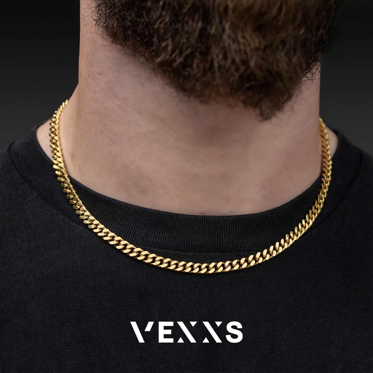 VEXXS Men's Gold Chain Flat Cut,18K Real Gold Plated Cuban Link Chain, Durable No Color Fading Curb Chain 4mm 5mm 6mm Men's Necklace - Image 3