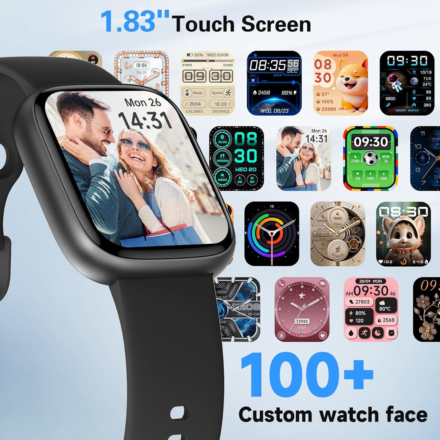 Smart Watch for Men Women,Alexa Built-in Smartwatch(Answer/Make Calls),1.8" HD Fitness Tracker,IP68 Waterproof 100+ Sport Mode Activity Tracker,Heart Rate SpO2 Sleep Monitor,iOS Android Compatible - Image 7