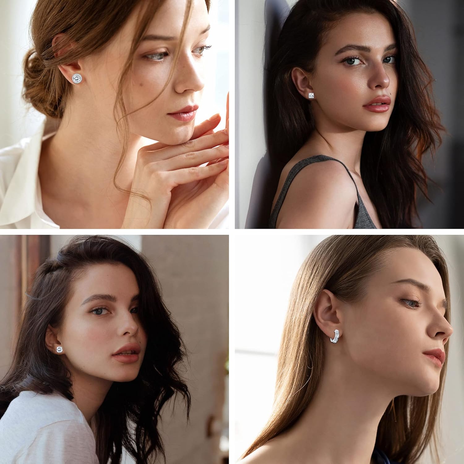 FUNRUN JEWELRY 6 Pairs Stainless Steel Cubic Zirconia Stud Earrings for Women Men CZ Halo Hoop Huggie Earrings Set - Image 3