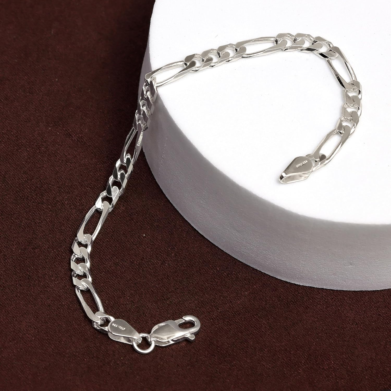 LeCalla Solid 925 Sterling Silver Figaro Link Chain Bracelet | Italian Diamond-Cut Figaro Chain Bracelet for Women Men, Made in Italy (7, 7.5, 8, 8.5, 9 Inches) - Image 5