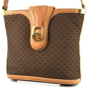 GUCCI horseshoe shoulder bag leather Canvas brown logo gold hardware vintage
