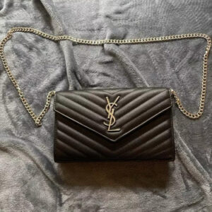 YSL Yves Saint Laurent Black And Silver Leather Crossbody Bag