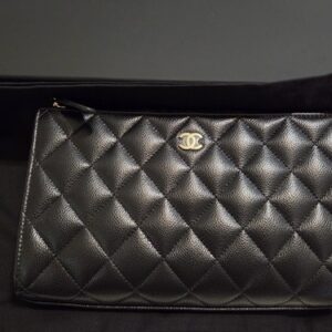 Chanel NIB Black Classic Zipped Pouch in Cavier