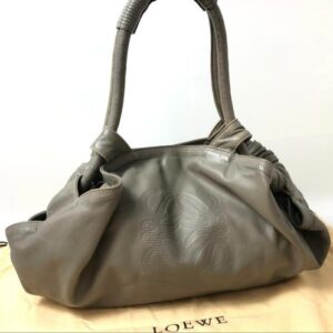Authentic LOEWE Nappa Aire Hand Bag Leather Anagram Logo Gray Vintage 010810