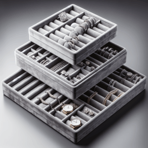 3 PCS Jewelry Organizer Trays Jewelry Drawer Storage Display Tray Stackable Velvet Jewelry Case for Rings Necklace Bracelet Brooch Watch (8x5x1inch, Gray) 3 PCS Jewelry Organizer Trays Jewelry Drawer Storage Display Tray Stackable Velvet Jewelry Case for Rings Necklace Bracelet Brooch Watch (8x5x1inch, Gray)