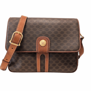 CELINE Shoulder Bag Macadam Purse PVC Leather Brown Vintage Authentic