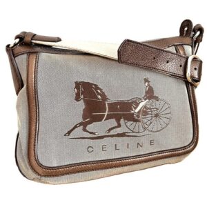 CELINE Shoulder Bag Canvas Beige Authentic 0103