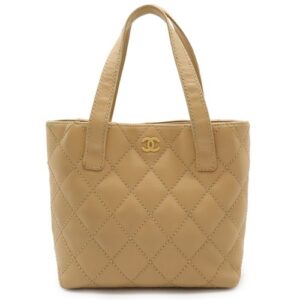 CHANEL Wild Stitch Coco Mark Tote Bag Handbag Leather Beige Gold Hardware A18126