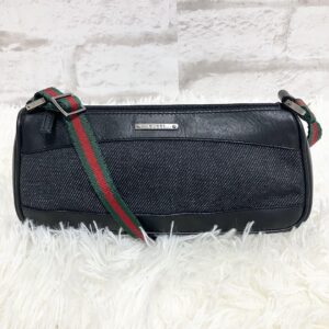 GUCCI Denim Leather Canvas Shoulder Bag Accessory Pouch Sherry Line MBb1452