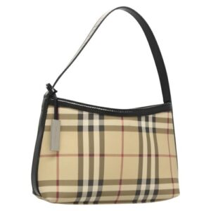 BURBERRY Nova Check Shoulder Bag PVC Beige Silver Auth 123380