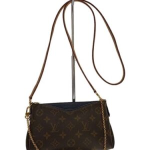 Louis Vuitton Pallas Clutch Marine Handbag Canvas Leather Brown / Navy M44058