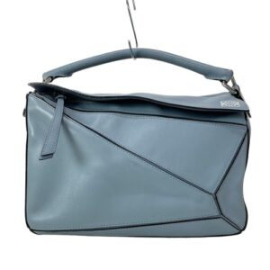 Auth LOEWE Puzzle Bag Medium Blue Gray Leather Handbag Auth LOEWE Puzzle Bag Medium Blue Gray Leather Handbag