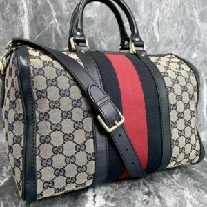 Auth GUCCI Sherry Line Black Red 2way Shoulder Bag Hand Bag Canvas Black G70610 Auth GUCCI Sherry Line Black Red 2way Shoulder Bag Hand Bag Canvas Black G70610