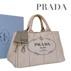 Prada Canapa Canvas Denim White 2way Tote Bag Shoulder Bag Rare