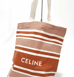CELINE VIP Gift Orange Stripes Canvas Cotton Tote Shoulder Bag Size:S