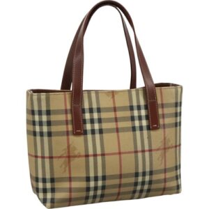 BURBERRY Nova Check Hand Bag PVC Beige Auth 111301