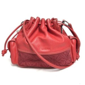 LOEWE Shoulder Bag Leather x Suede Red Anagram Used Excellent+ From Japan LOEWE Shoulder Bag Leather x Suede Red Anagram Used Excellent+ From Japan