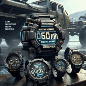 Watches for Men Digital Sport Outdoor Mens Watches 5ATM Waterproof Large Numbers Men’s Watch with Resin Strap Military LED Backlight Montre Homme