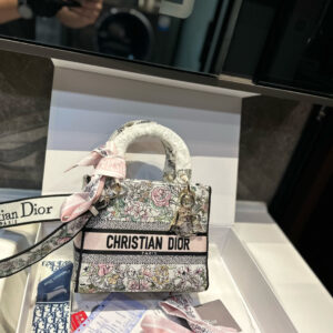 Christian Dior Lady D-Lite Bag Multicolor Embroidered Floral Canvas