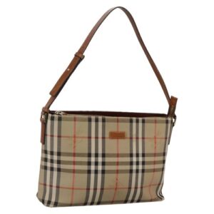 BURBERRY Nova Check Shoulder Bag Canvas Beige Brown gold Auth 111125
