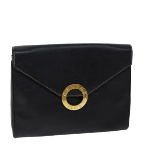 CELINE Circle Shoulder Bag Leather Black Auth 72649