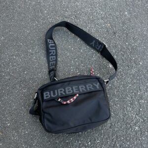 Burberry Black Nylon Crossbody Shoulder Bag with Logo Strap and Interior Card